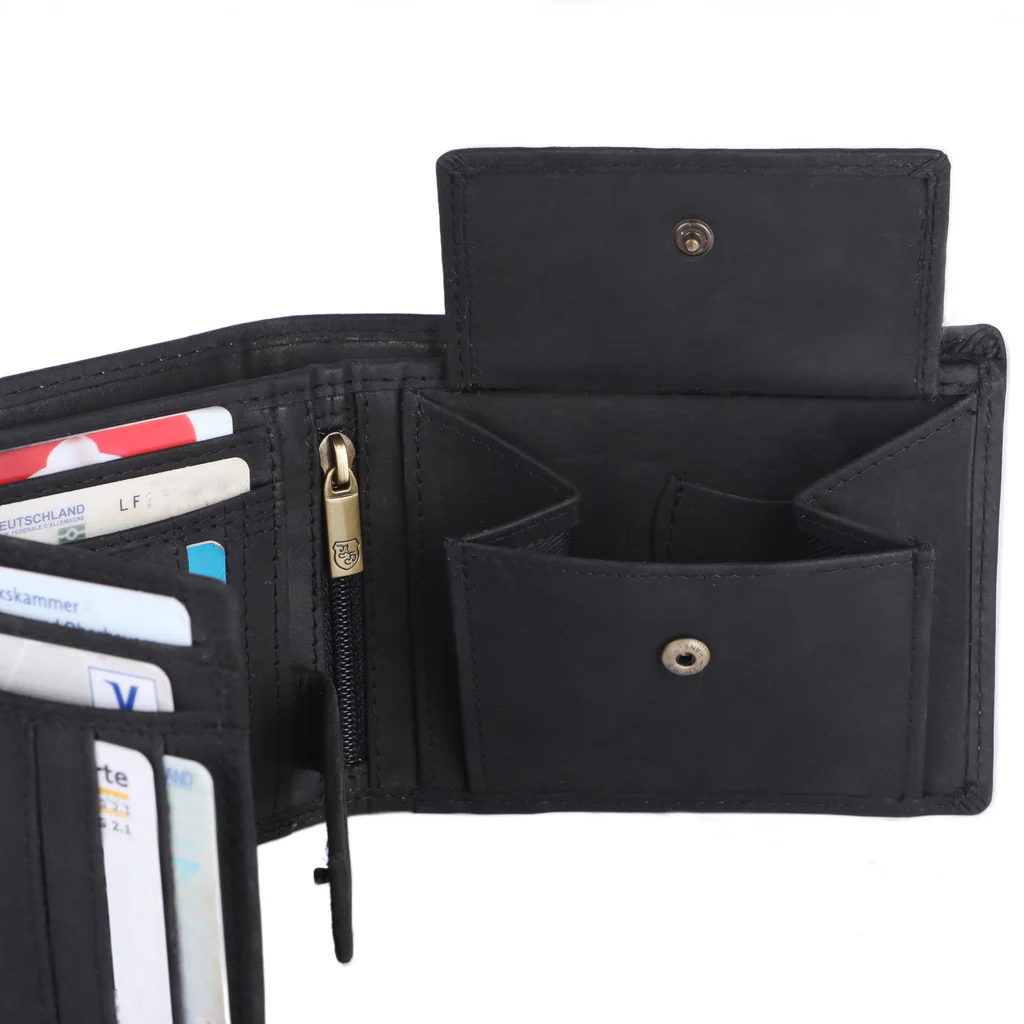 Feuerwehr Leder Geldbeutel Portemonnaie 10 Karten RFID Schutz 365 Tage schwarz