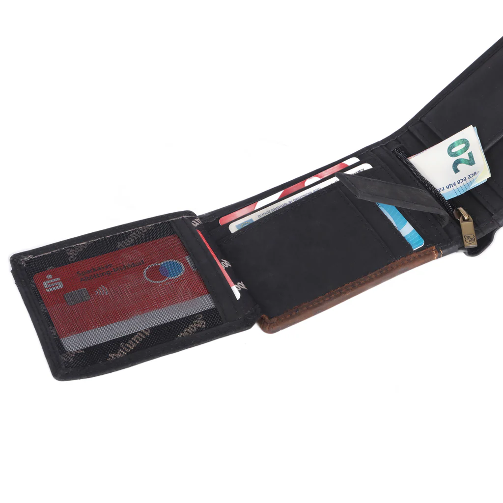 Feuerwehr Leder Geldbeutel Portemonnaie 10 Karten RFID Schutz 365 Tage schwarz