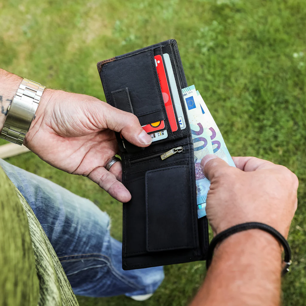 Feuerwehr Leder Geldbeutel Portemonnaie 10 Karten RFID Schutz 365 Tage schwarz