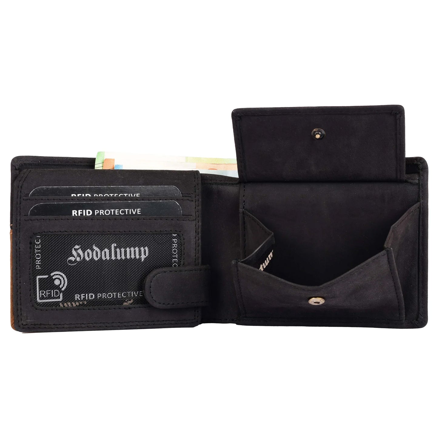 Feuerwehr Leder Geldbeutel Portemonnaie 10 Karten RFID Aufdruck Helm und Axt schwarz