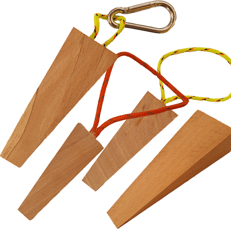 3D Holzkeil, Hartholz, mit Kordel, Karabiner oder neutral, Feuerwehr, Rettungsdienst