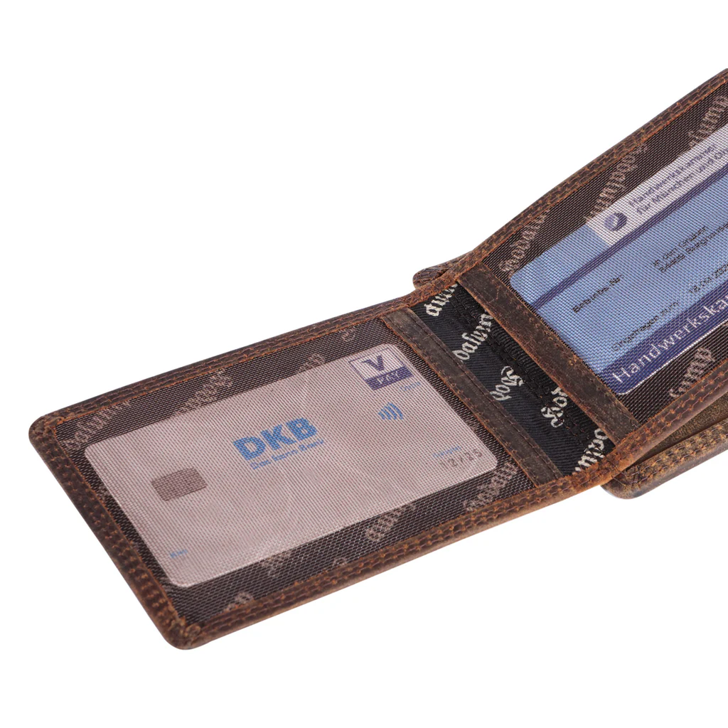 Feuerwehr Leder Geldbeutel Portemonnaie 12 Karten RFID Schutz 365 Tage braun