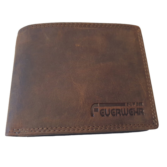 Feuerwehr Leder Geldbeutel Portemonnaie 12 Karten RFID Schutz 365 Tage braun