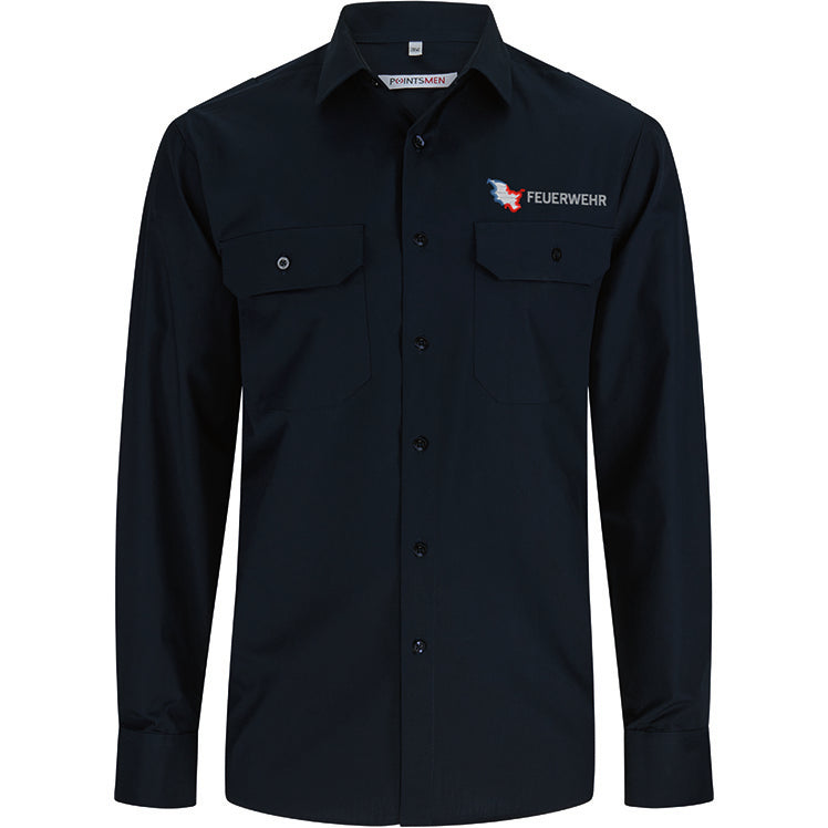 Diensthemd Schleswig-Holstein Feuerwehr mit Stick, langarm, Herren, reuglar fit, marine blau