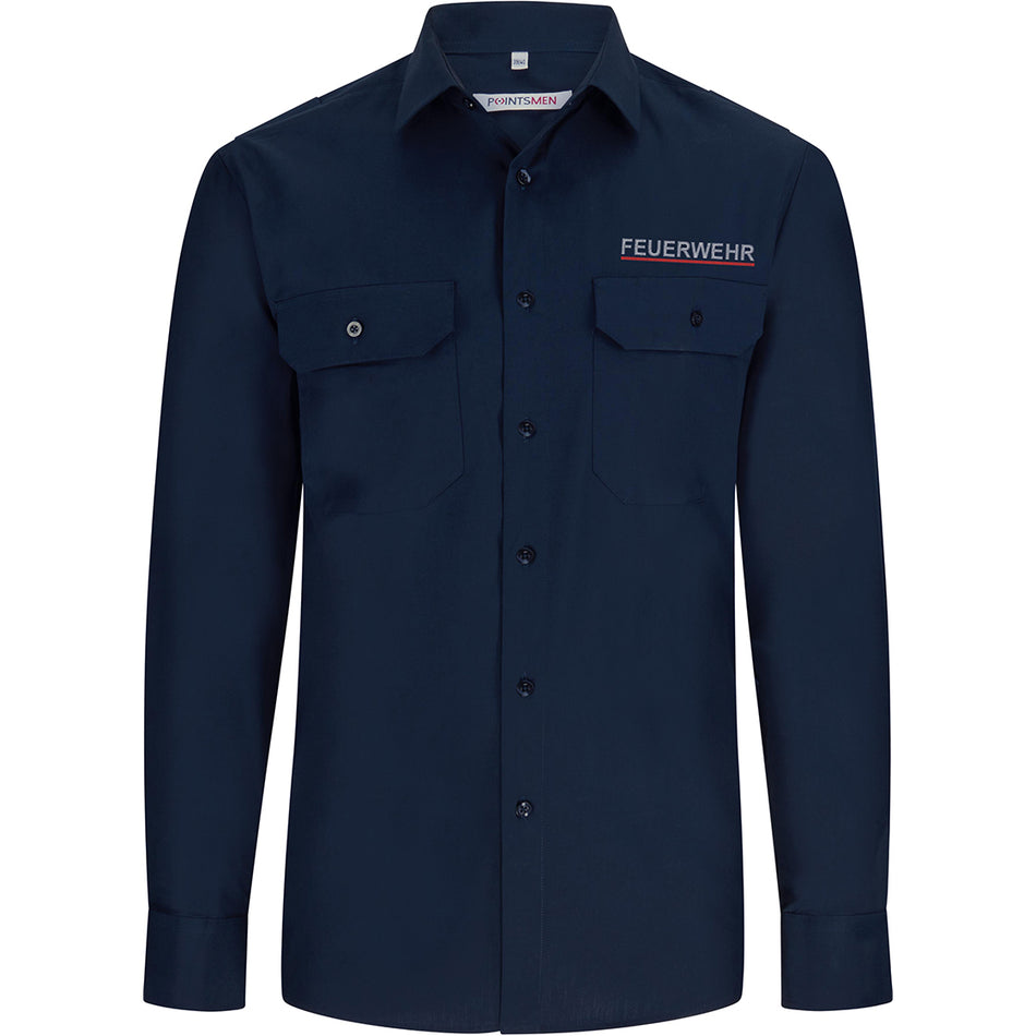 Hemd langarm marineblau Feuerwehr Sachsen Saarland Thüringen Kent Kragen Diensthemd mit Stick