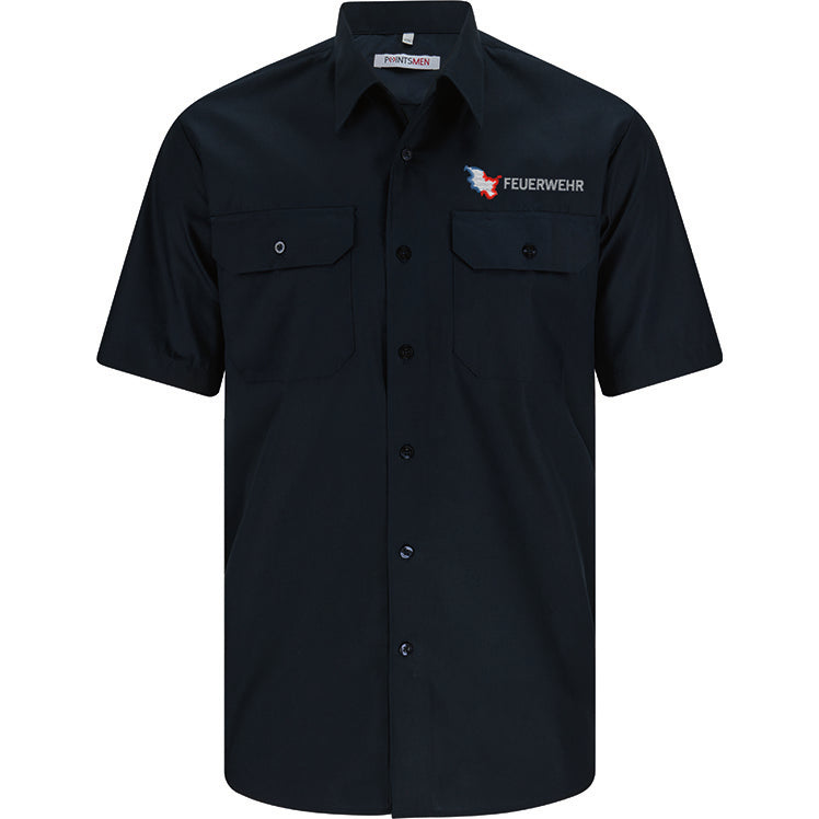 Diensthemd Schleswig-Holstein Feuerwehr mit Stick, kurzarm, Herren, regular fit, marine blau