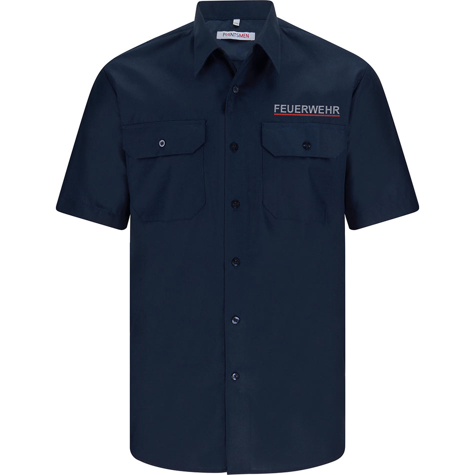 Hemd kurzarm marineblau Feuerwehr Sachsen Saarland Thüringen Vario Kragen Diensthemd mit Stick