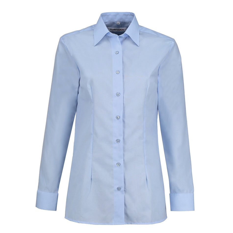 Dienstbluse langarm, bügelfrei, hellblau, ohne Tunnel, Damen Feuerwehr Bluse