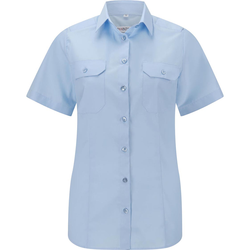 Dienstbluse Kurzarm Hellblau Feuerwehr mit Schultertunnel Kent Kragen 2 Pattentaschen