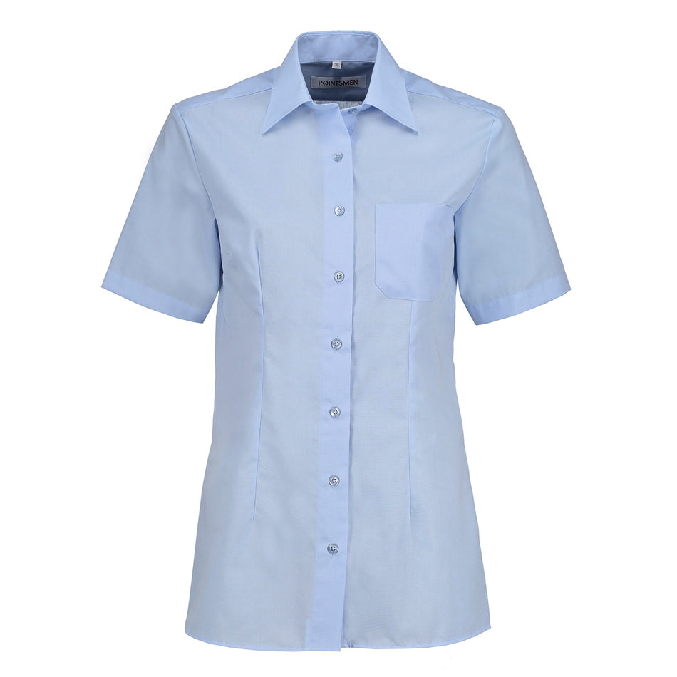 Dienstbluse halbarm, bügelfrei, hellblau, ohne Tunnel, 1 Tasche, Damen Feuerwehr Bluse