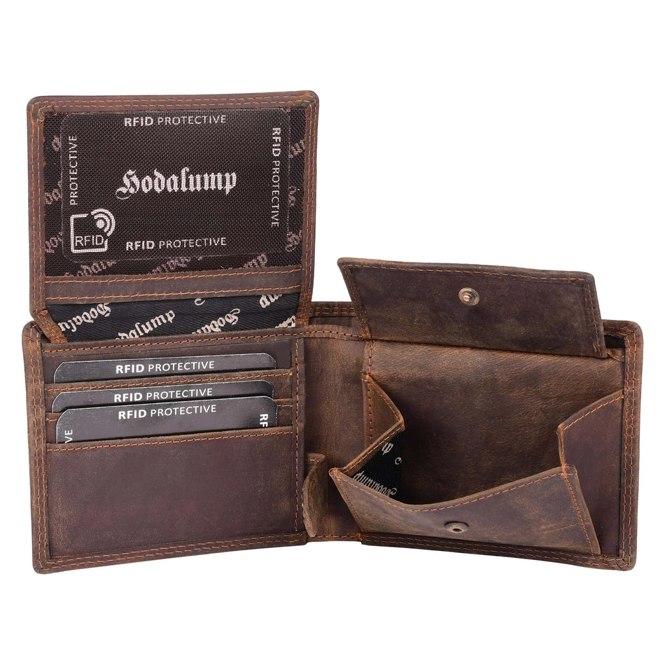 Feuerwehr Leder Geldbeutel -  8 Karten/ RFID– Helm u. Axt