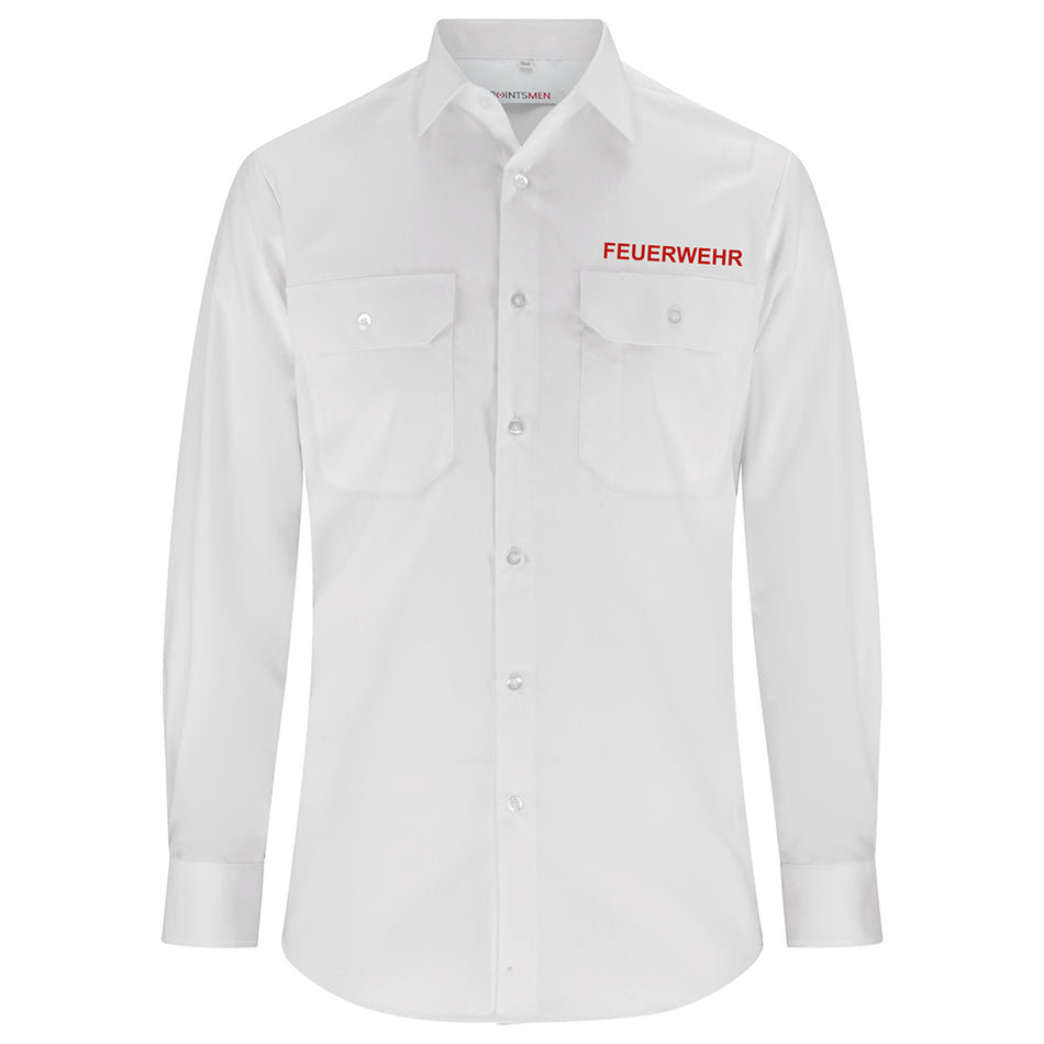 Diensthemd, weiß, Feuerwehr Mecklenburg-Vorpommern und Nordrhein-Westfalen mit Stick, langarm, Herren
