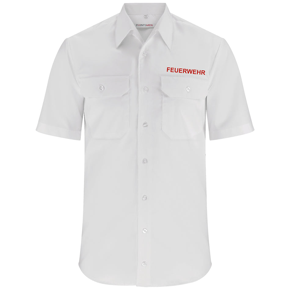 Diensthemd, weiß, Feuerwehr Mecklenburg-Vorpommern und Nordrhein-Westfalen mit Stick, kurzarm, Herren