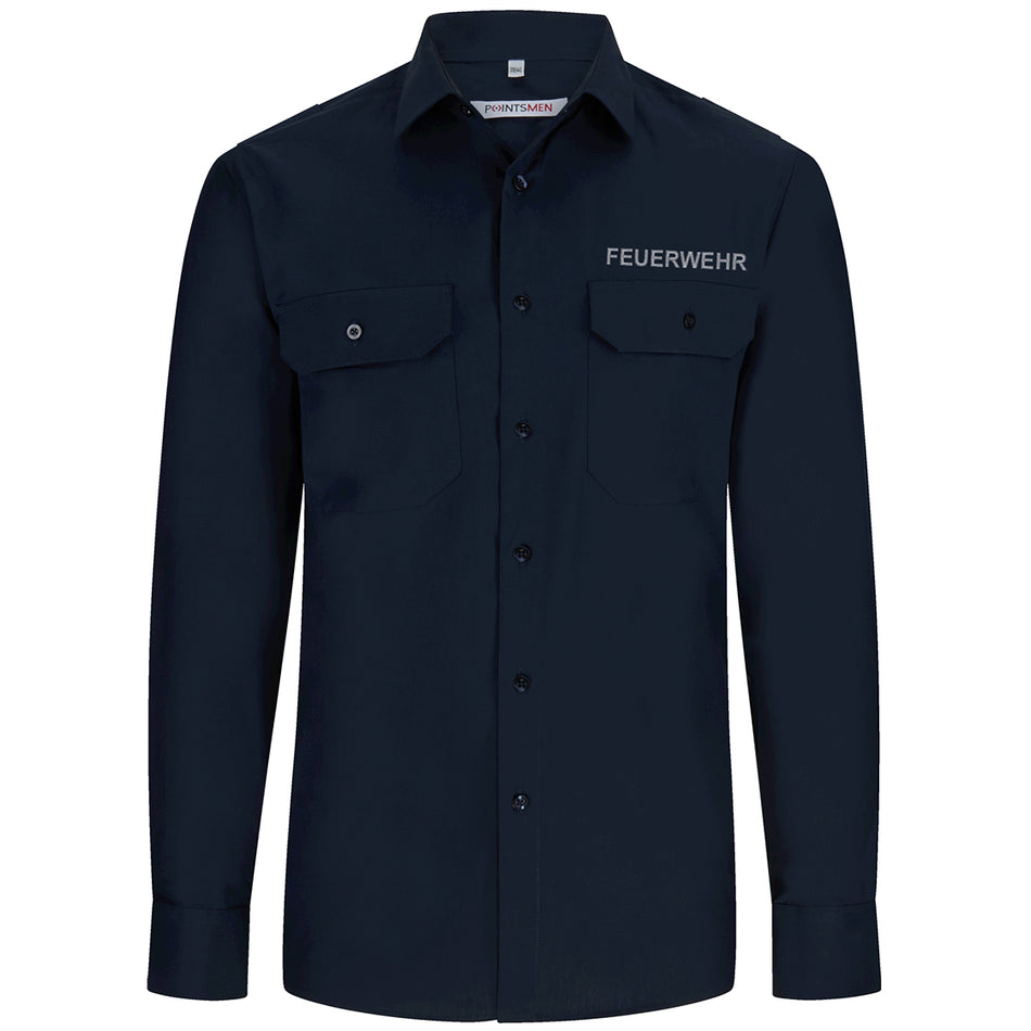 Diensthemd, marineblau, Feuerwehr Mecklenburg-Vorpommern und Nordrhein-Westfalen mit Stick, langarm, Herren