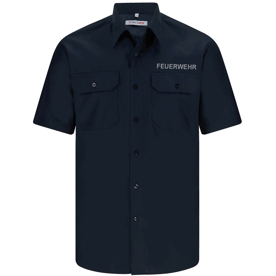 Diensthemd, marineblau, Feuerwehr Mecklenburg-Vorpommern und Nordrhein-Westfalen mit Stick, kurzarm, Herren