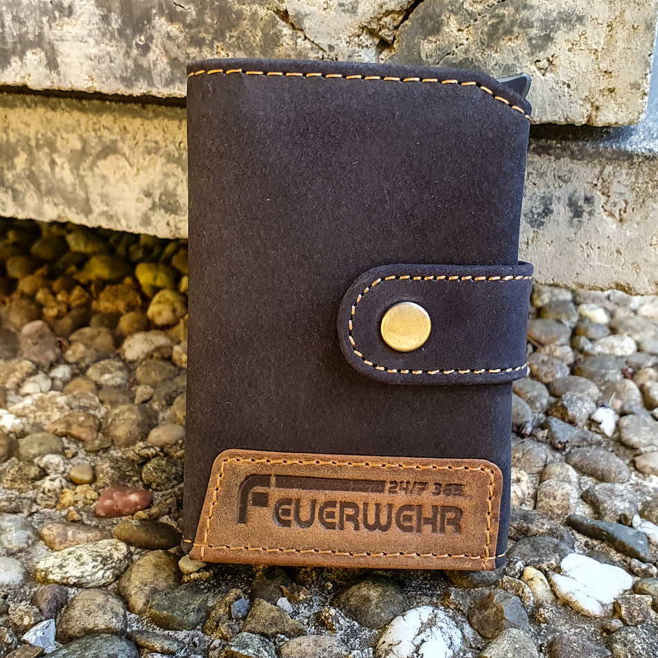 Feuerwehr Leder Kartenetui Geldbeutel mit RFID-Schutz, schwarz