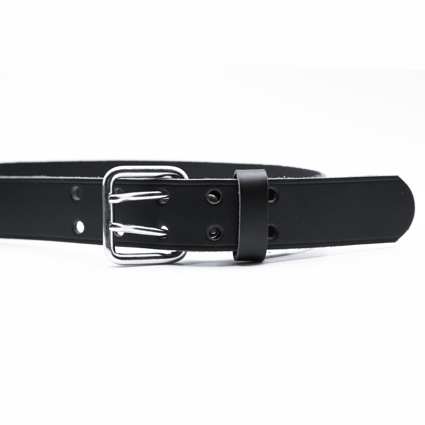 Ledergürtel 2 Dorn Rollschnalle 35mm schwarz Feuerwehr Nietverstärkung