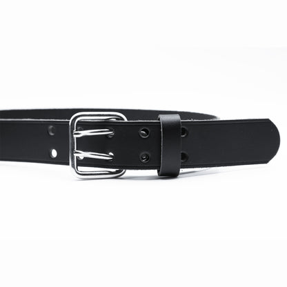 Ledergürtel 2 Dorn Rollschnalle 35mm schwarz Feuerwehr Nietverstärkung