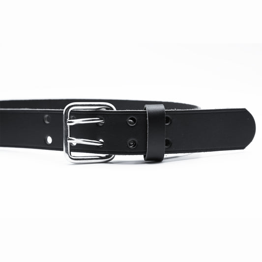 Ledergürtel 2 Dorn Rollschnalle 35mm schwarz Feuerwehr Nietverstärkung