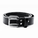 Ledergürtel 2 Dorn Rollschnalle 35mm schwarz Feuerwehr Nietverstärkung