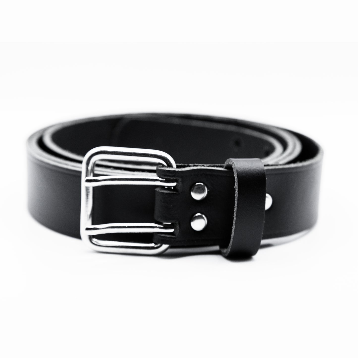 Ledergürtel 2 Dorn Rollschnalle 35mm schwarz Feuerwehr Nietverstärkung