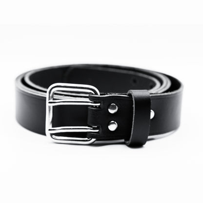 Ledergürtel 2 Dorn Rollschnalle 35mm schwarz Feuerwehr Nietverstärkung