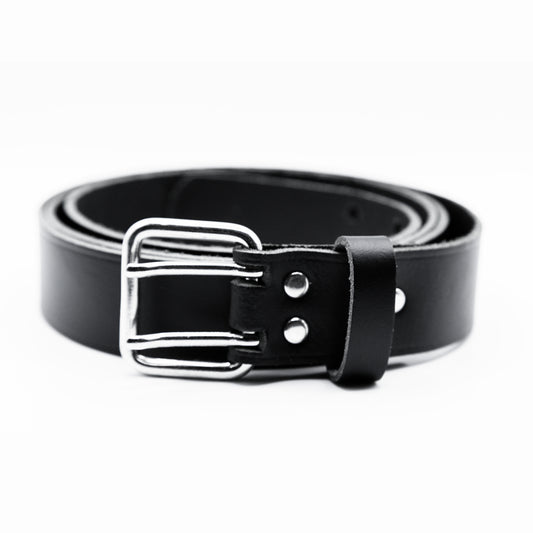 Ledergürtel 2 Dorn Rollschnalle 35mm schwarz Feuerwehr Nietverstärkung