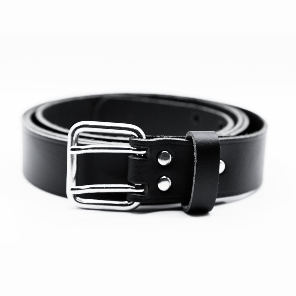 Ledergürtel 2 Dorn Rollschnalle 35mm schwarz Feuerwehr Nietverstärkung