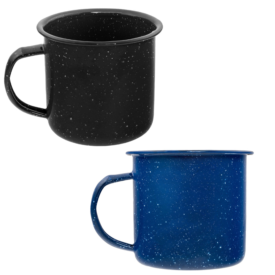 Trinkbecher Western Stahlbecher Emaille 0,35 L & 0,68 L schwarz blau