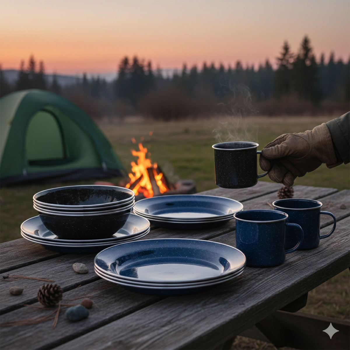 emaille geschirr set camping Camping Emaille Geschirr-Set 12-tlg. Blau & Schwarz