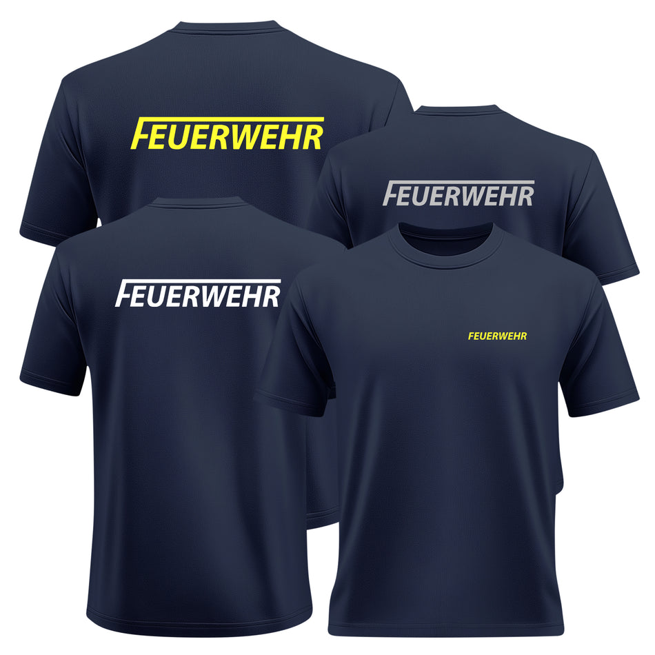 T-Shirt Feuerwehr mit Brust- und Rückenaufdruck marineblau Baumwolle