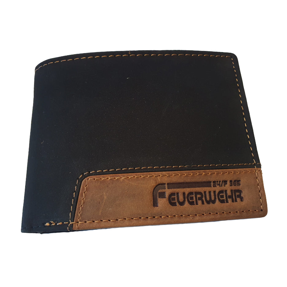 Feuerwehr Leder Geldbeutel Portemonnaie 10 Karten RFID  Schutz 365 Tage schwarz