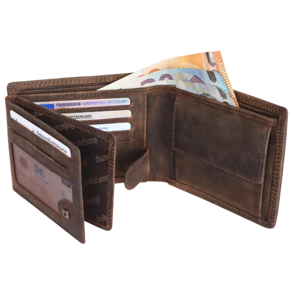 Feuerwehr Leder Geldbörse CLASSIC 2.0 - 10 Karten/RFID mit Helm u. Axt