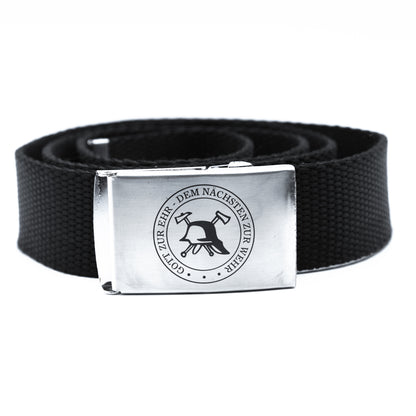 Bandgürtel Feuerwehr schwarz Aufdruck Gott zur Ehr dem nächsten zur Wehr bis 180cm Koppel Schnalle