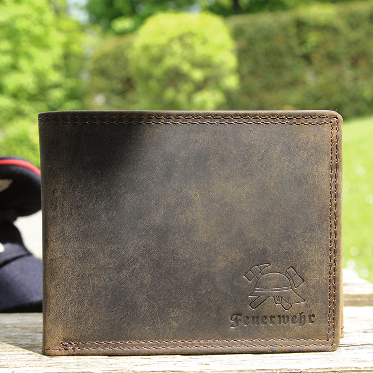 Feuerwehr Leder Geldbörse CLASSIC 2.0 - 10 Karten/RFID mit Helm u. Axt
