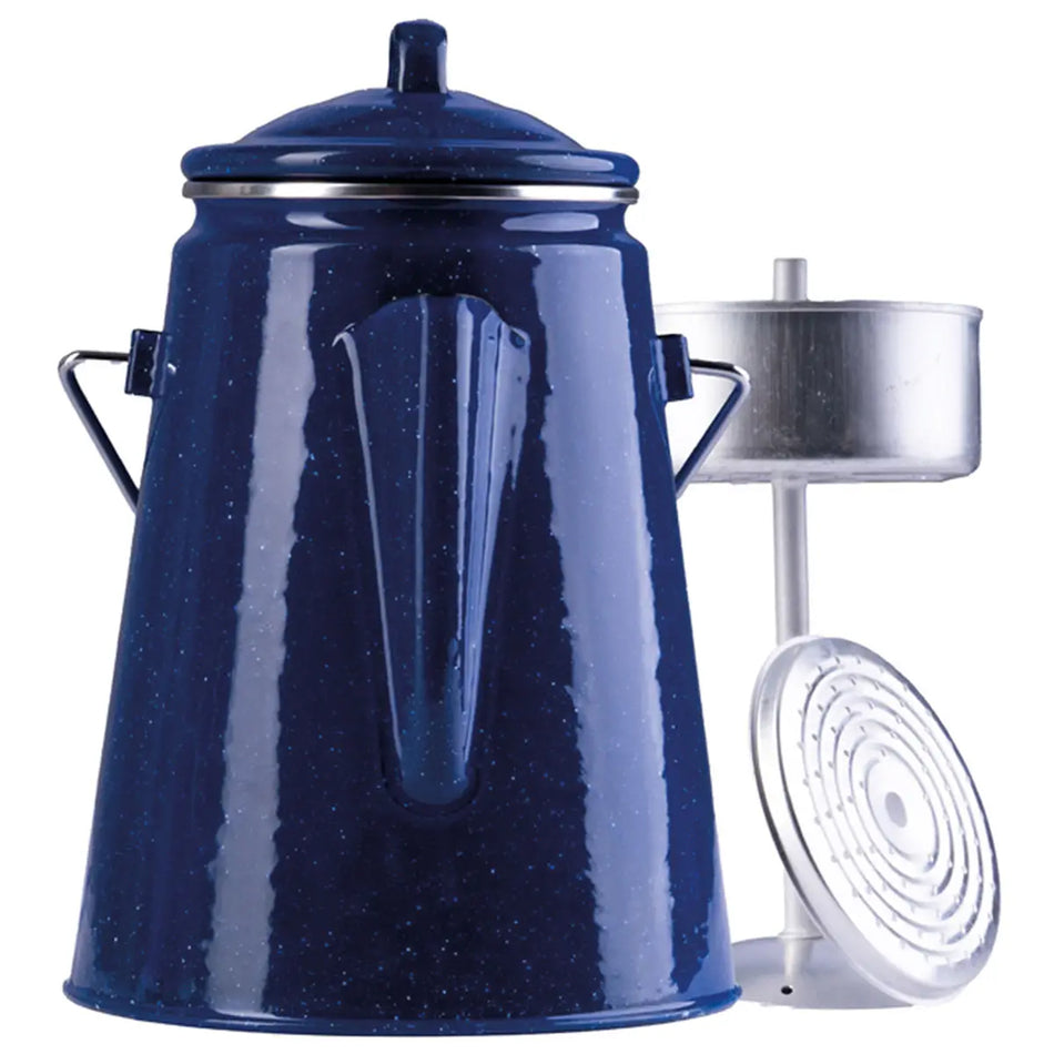 Kaffeekanne mit Perkolator Emaille Stahl Western Kanne Camping blau schwarz 2 L