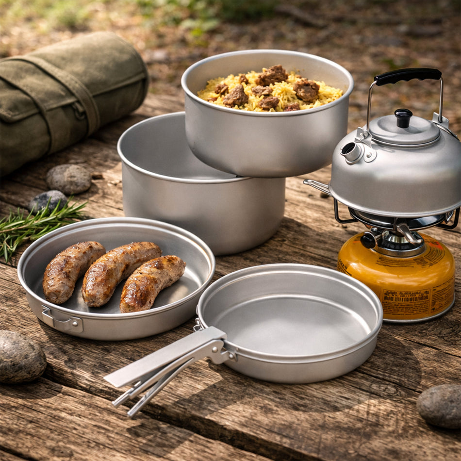 Koch-Set Alu Camping 6-teilig Teekessel & Töpfe & Pfanne
