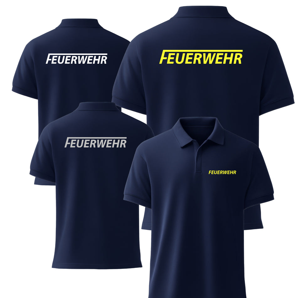 Poloshirt Feuerwehr mit Brust- und Rückenaufdruck marineblau Baumwolle