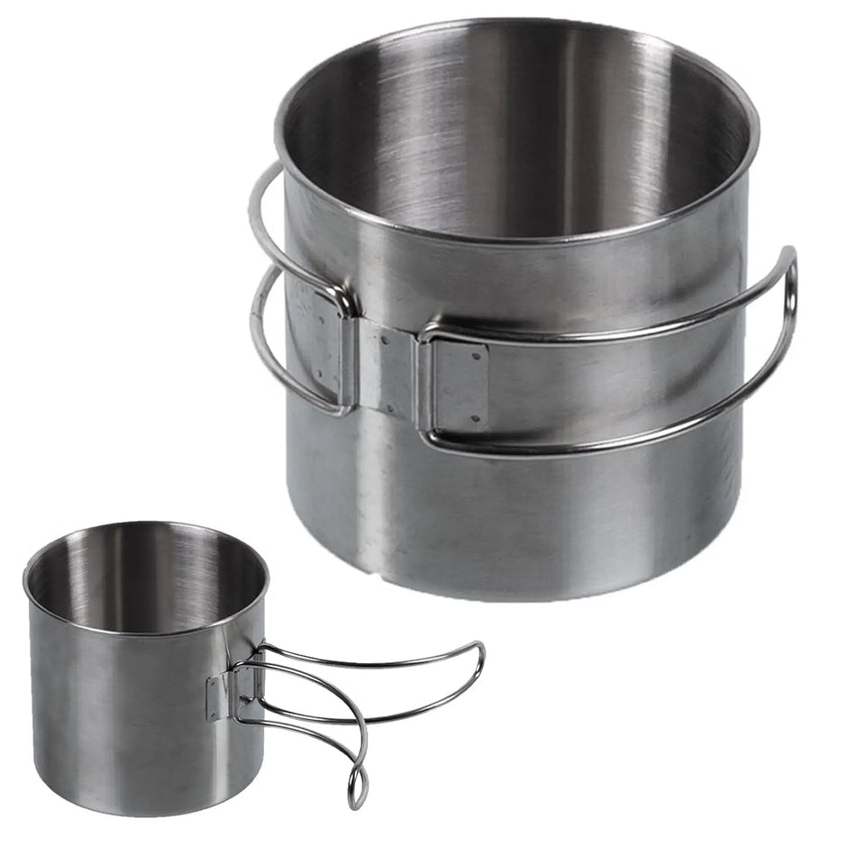 Stahlbecher 0,6 L & 0,8 L Camping Trinkbecher mit Klappgriffen