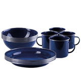 Geschirrset Western Emaille Stahl blau & schwarz 12-tlg. Camping