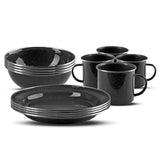 Geschirrset Western Emaille Stahl blau & schwarz 12-tlg. Camping